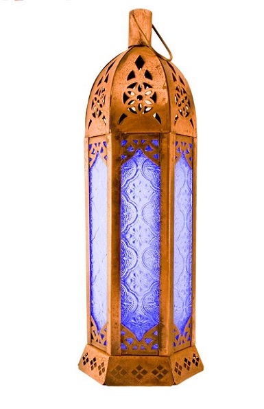 Moroccan blue glass candle holders